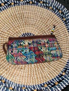 Nena & Co. Handmade Guatemalan Huipil Fabric and Leather Wristlet Clutch
